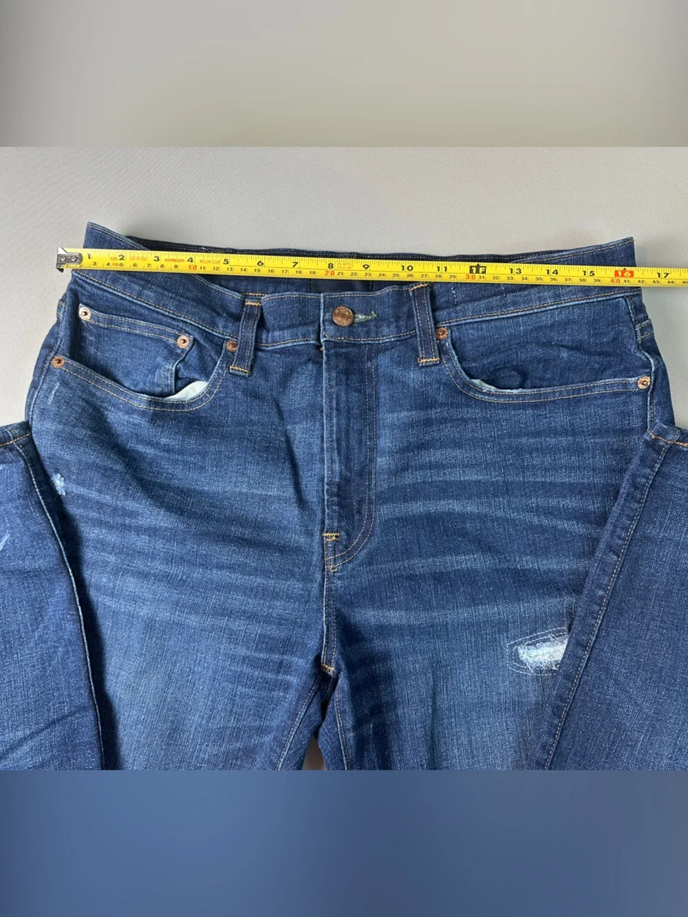 J. Crew Relaxed Fit Jeans 770 Straight Dark Blue Wash Distressed